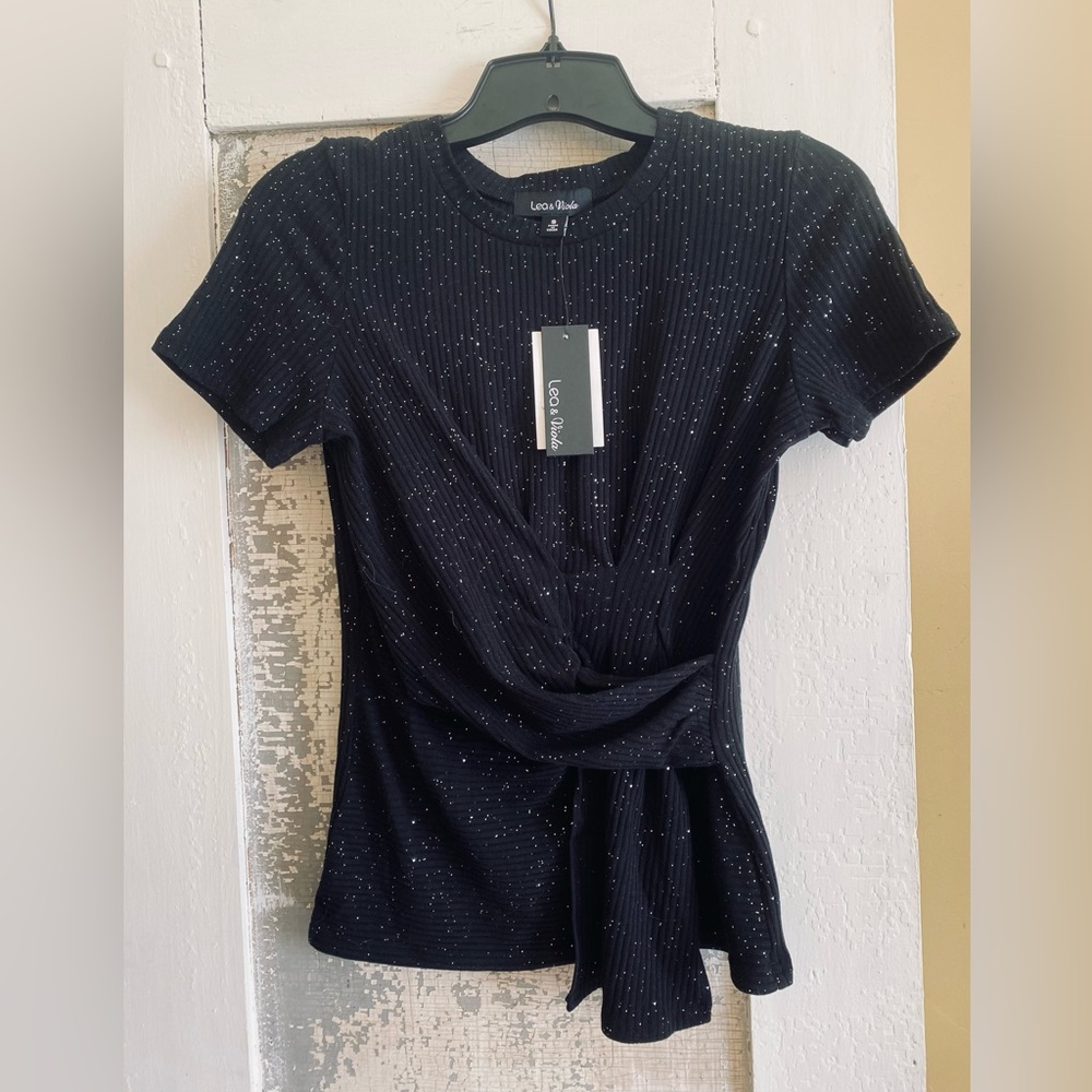 Lea & Viola crewneck black holiday sweater with sparkles, Small, BNWT